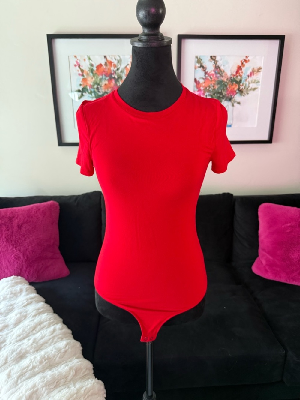 Express Red Short Sleeve Crewneck Bodysuit